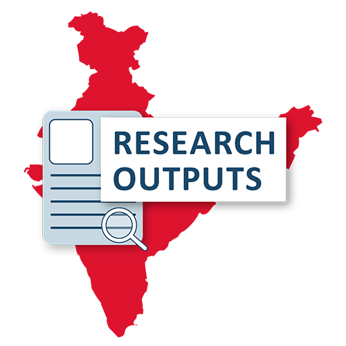 India map outline with text 'Research outputs'